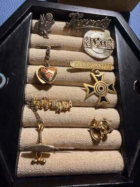 Vintage Mixed Political and Military Pin Lot Featuring Kennedy Nixon and Sharpsh